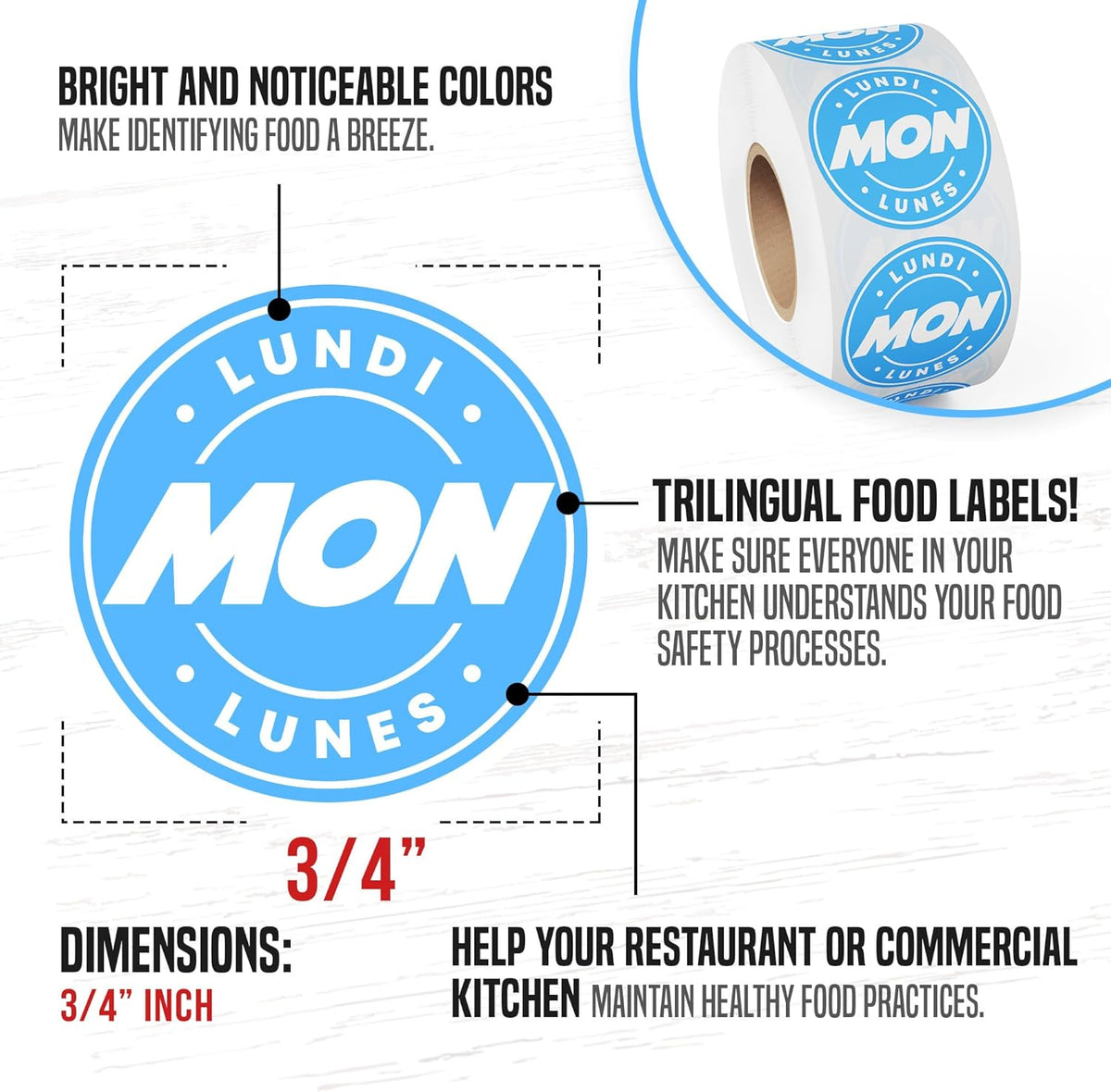 Day of Week Labels for Restaurant, 7000 Day Dots, Food Date Stickers 3/4 in