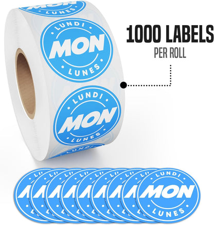 Day of Week Labels for Restaurant, 7000 Day Dots, Food Date Stickers 3/4 in