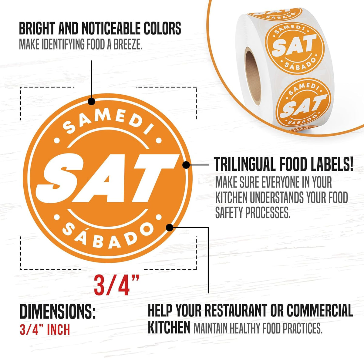 Day of Week Labels for Restaurant, 7000 Day Dots, Food Date Stickers 3/4 in
