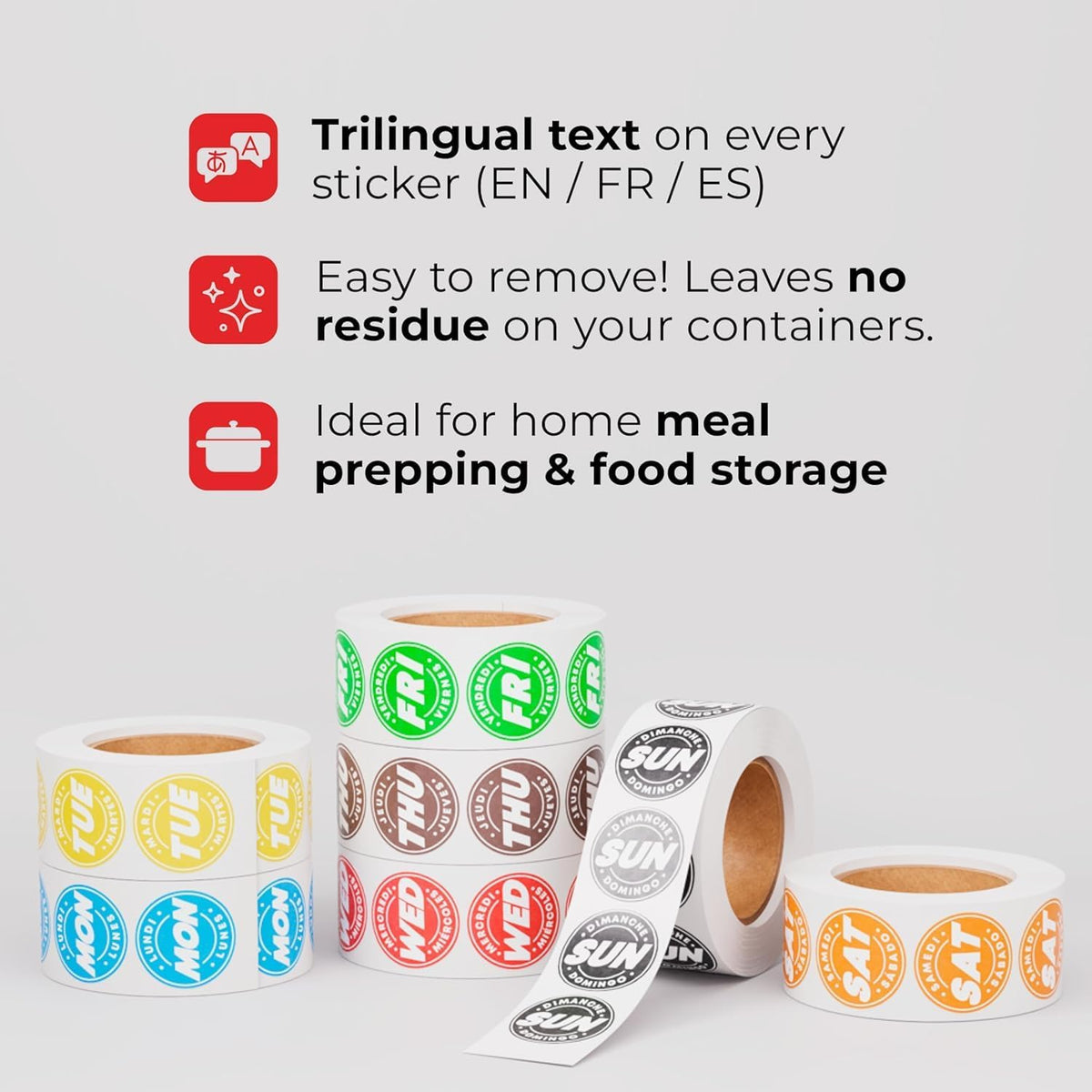 Day of Week Labels for Restaurant, 7000 Day Dots, Food Date Stickers 3/4 in
