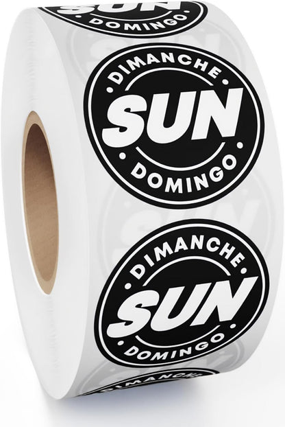 Day of Week Labels for Restaurant, 7000 Day Dots, Food Date Stickers 3/4 in