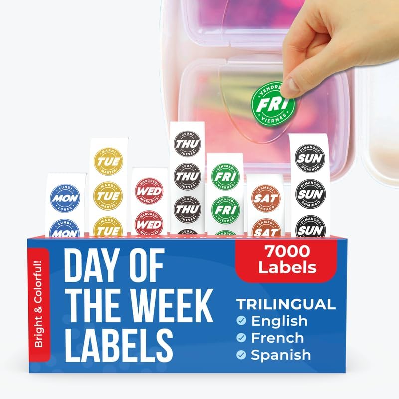 Day of Week Labels for Restaurant, 7000 Day Dots, Food Date Stickers 3/4 in