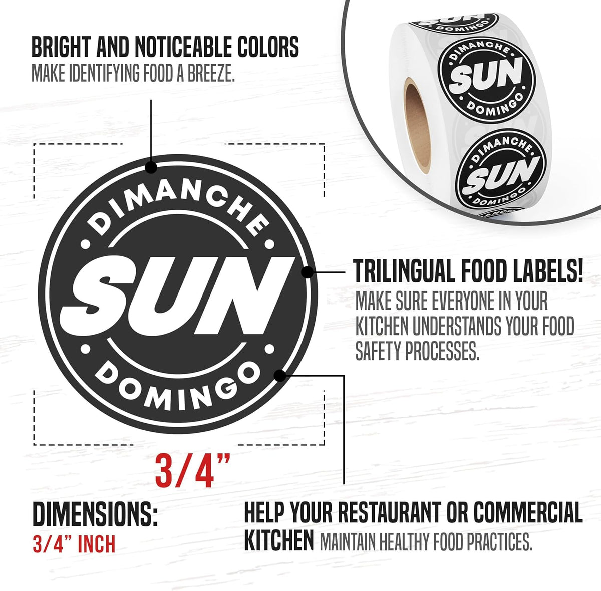 Day of Week Labels for Restaurant, 7000 Day Dots, Food Date Stickers 3/4 in