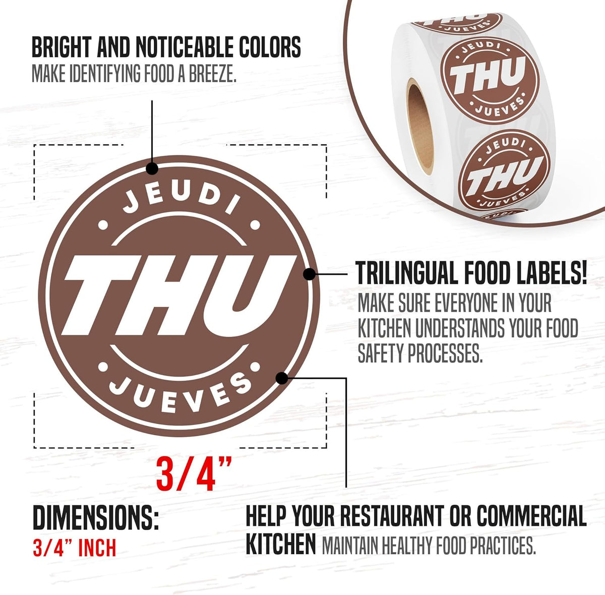 Day of Week Labels for Restaurant, 7000 Day Dots, Food Date Stickers 3/4 in