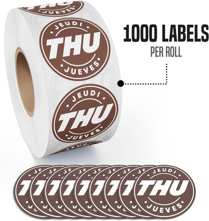 Day of Week Labels for Restaurant, 7000 Day Dots, Food Date Stickers 3/4 in
