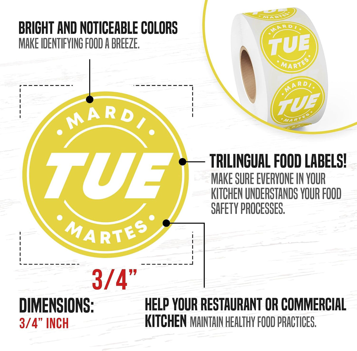 Day of Week Labels for Restaurant, 7000 Day Dots, Food Date Stickers 3/4 in