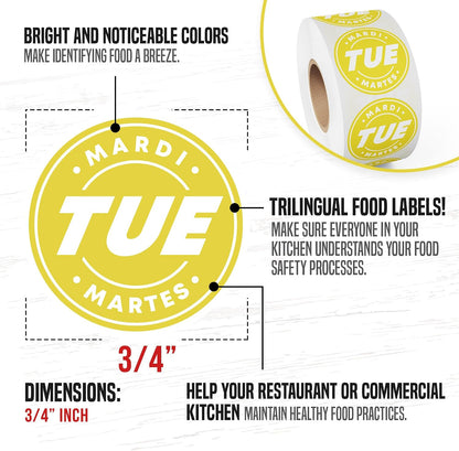 Day of Week Labels for Restaurant, 7000 Day Dots, Food Date Stickers 3/4 in