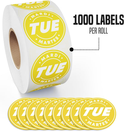 Day of Week Labels for Restaurant, 7000 Day Dots, Food Date Stickers 3/4 in