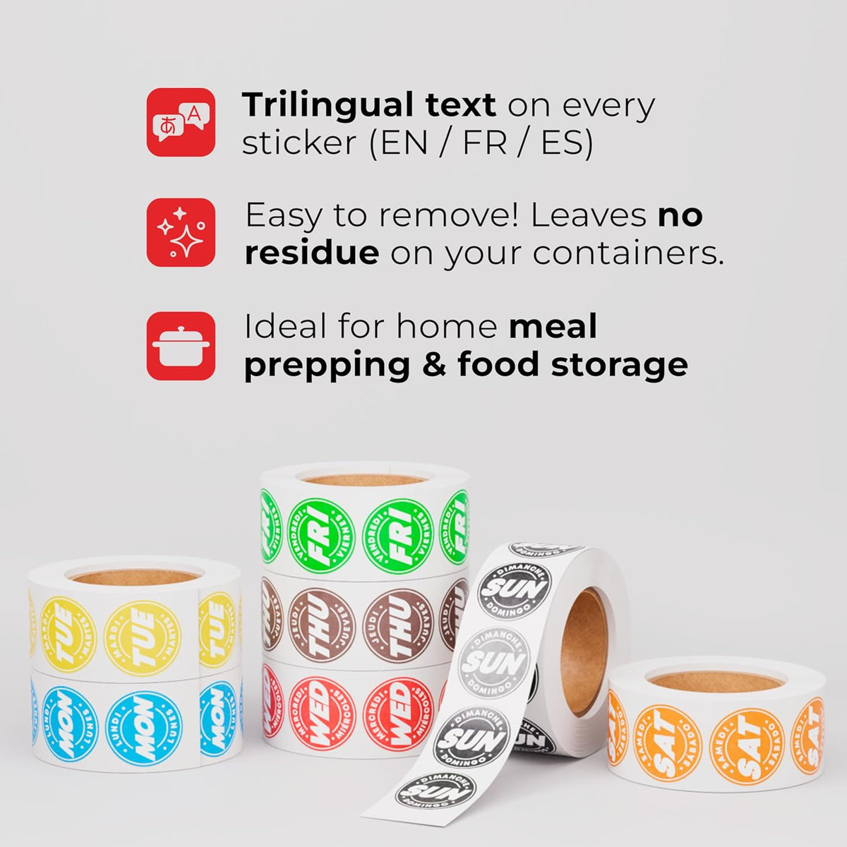 Day of Week Labels for Restaurant, 7000 Day Dots, Food Date Stickers 3/4 in