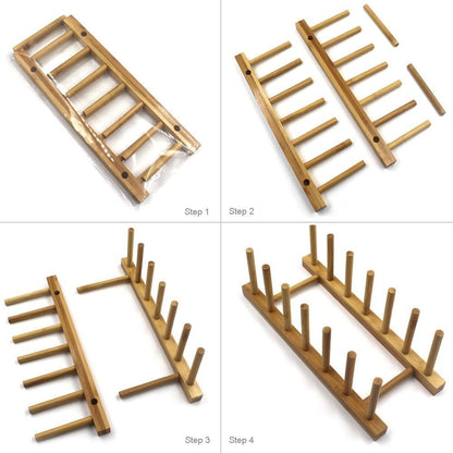 Bamboo Wooden Dish Rack, Vertical Plate & Lid Organizer