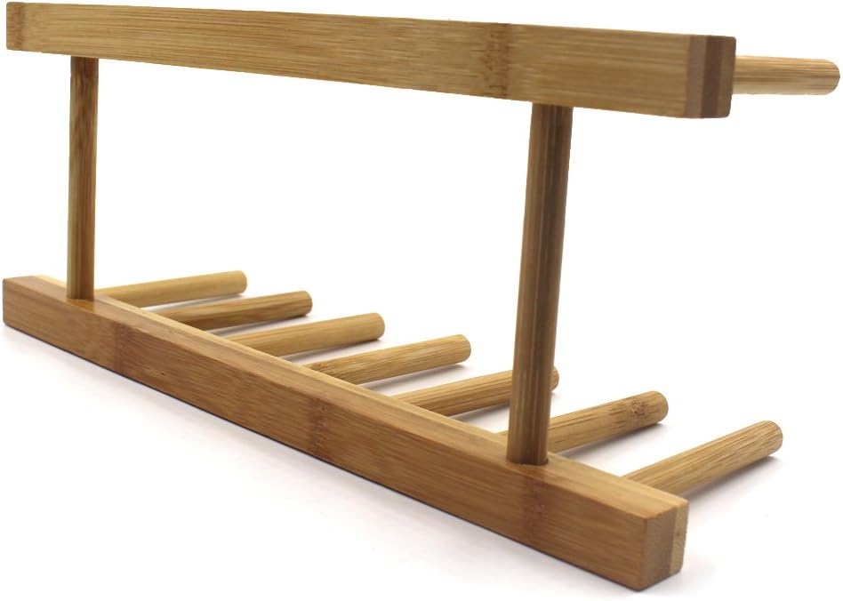 Bamboo Wooden Dish Rack, Vertical Plate & Lid Organizer