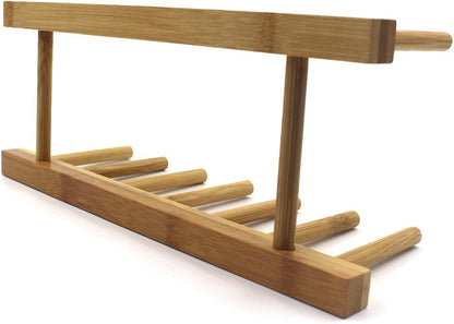Bamboo Wooden Dish Rack, Vertical Plate & Lid Organizer
