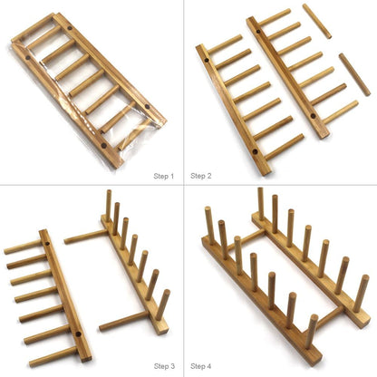 Bamboo Wooden Dish Rack, Vertical Plate & Lid Organizer