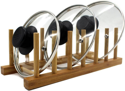 Bamboo Wooden Dish Rack, Vertical Plate & Lid Organizer