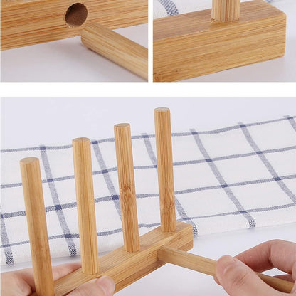 Bamboo Wooden Dish Rack, Vertical Plate & Lid Organizer
