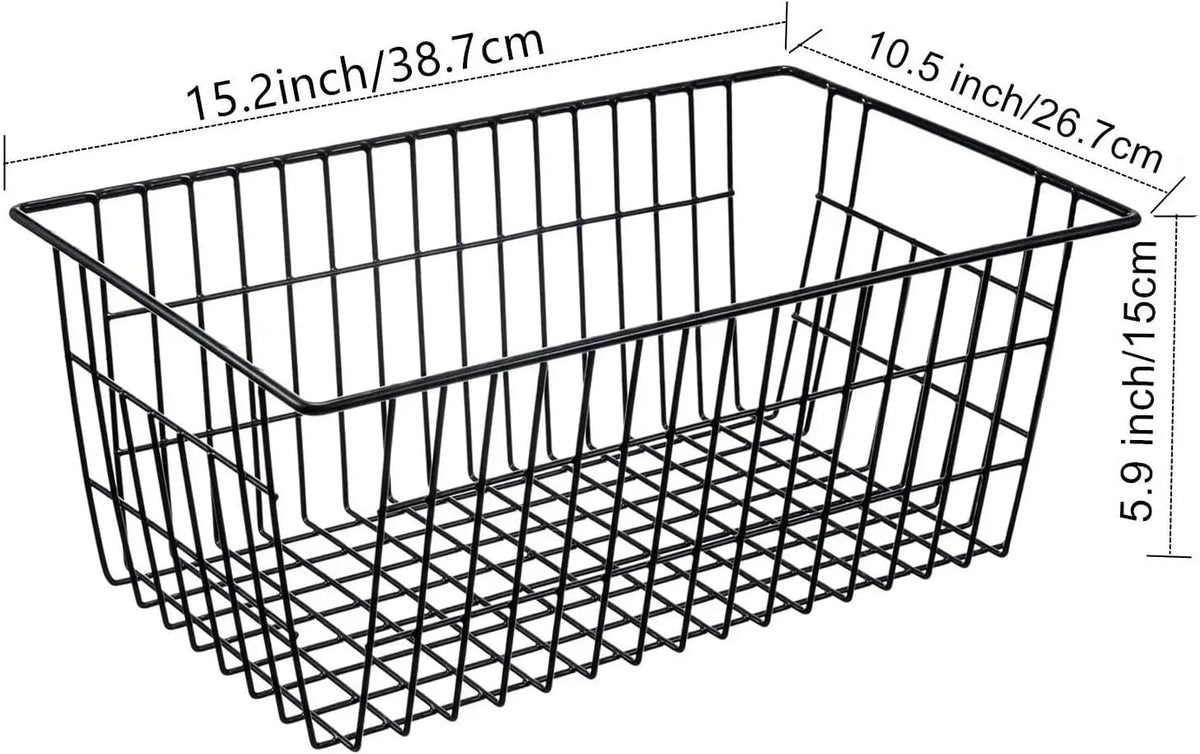 15.2" Metal Wire Baskets for Organizing 6 Pack, Household Pantry Storage Freezer Organizer Bins with Handles, Freezer Baskets for Upright Freezer, Refrigerators, Kitchen Cabinets, Black