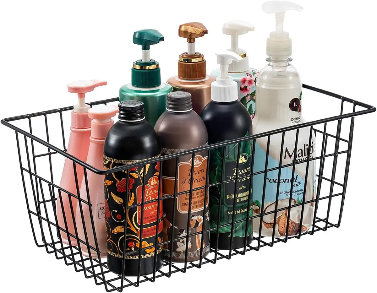 15.2" Metal Wire Baskets for Organizing 6 Pack, Household Pantry Storage Freezer Organizer Bins with Handles, Freezer Baskets for Upright Freezer, Refrigerators, Kitchen Cabinets, Black