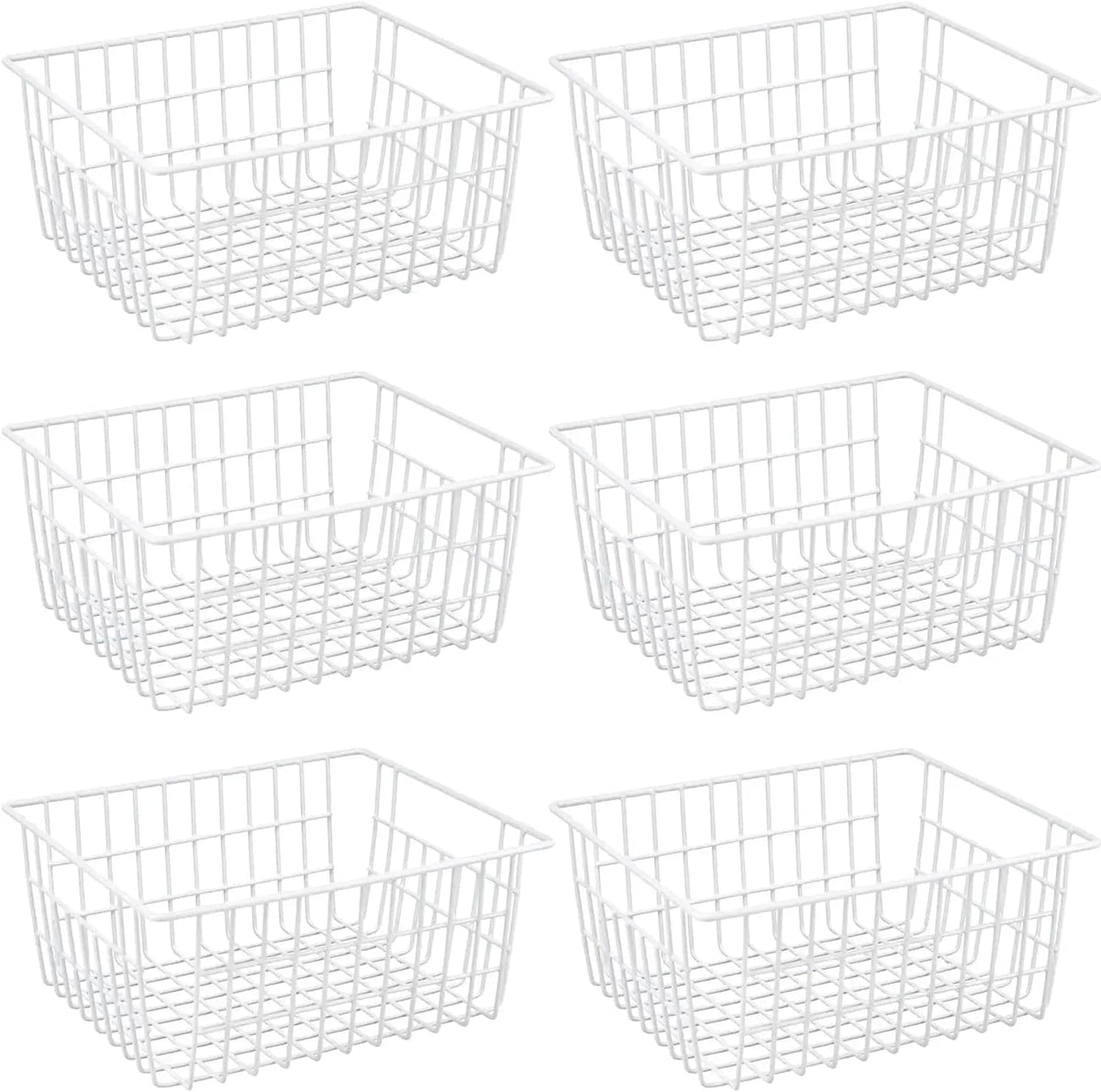 15.2" Metal Wire Baskets for Organizing 6 Pack, Household Pantry Storage Freezer Organizer Bins with Handles, Freezer Baskets for Upright Freezer, Refrigerators, Kitchen Cabinets, Black