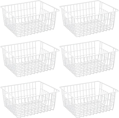 15.2" Metal Wire Baskets for Organizing 6 Pack, Household Pantry Storage Freezer Organizer Bins with Handles, Freezer Baskets for Upright Freezer, Refrigerators, Kitchen Cabinets, Black