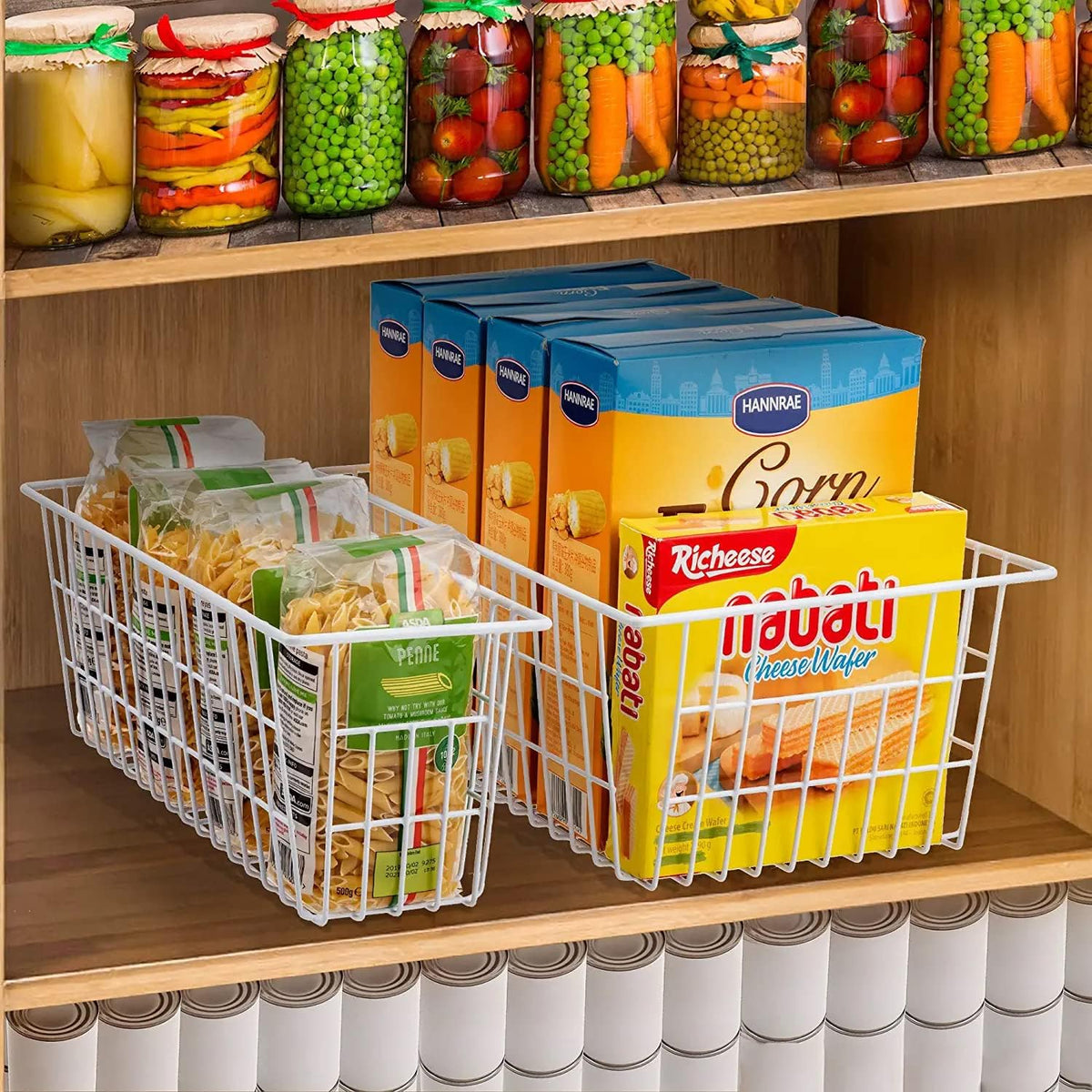 15.2" Metal Wire Baskets for Organizing 6 Pack, Household Pantry Storage Freezer Organizer Bins with Handles, Freezer Baskets for Upright Freezer, Refrigerators, Kitchen Cabinets, Black