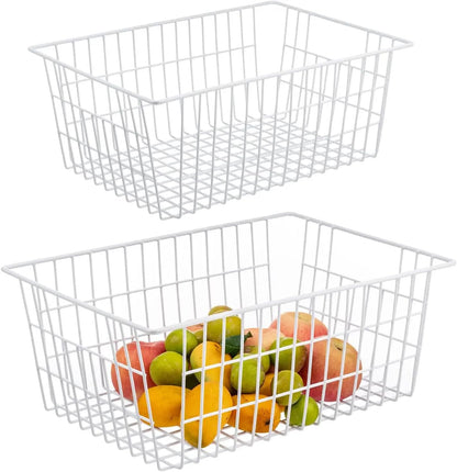 15.2" Metal Wire Baskets for Organizing 6 Pack, Household Pantry Storage Freezer Organizer Bins with Handles, Freezer Baskets for Upright Freezer, Refrigerators, Kitchen Cabinets, Black