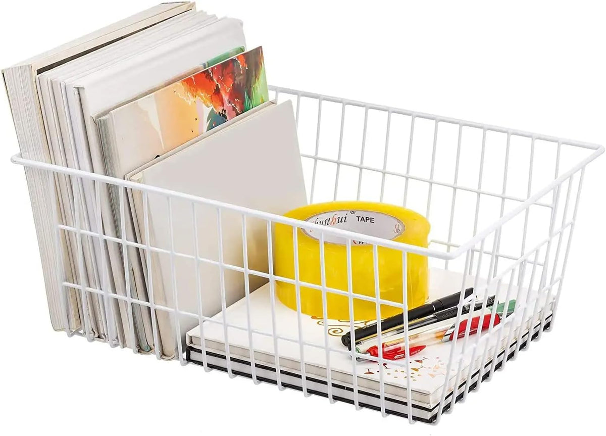 15.2" Metal Wire Baskets for Organizing 6 Pack, Household Pantry Storage Freezer Organizer Bins with Handles, Freezer Baskets for Upright Freezer, Refrigerators, Kitchen Cabinets, Black