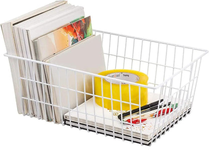 15.2" Metal Wire Baskets for Organizing 6 Pack, Household Pantry Storage Freezer Organizer Bins with Handles, Freezer Baskets for Upright Freezer, Refrigerators, Kitchen Cabinets, Black