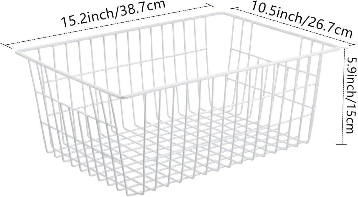 15.2" Metal Wire Baskets for Organizing 6 Pack, Household Pantry Storage Freezer Organizer Bins with Handles, Freezer Baskets for Upright Freezer, Refrigerators, Kitchen Cabinets, Black