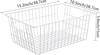 15.2" Metal Wire Baskets for Organizing 6 Pack, Household Pantry Storage Freezer Organizer Bins with Handles, Freezer Baskets for Upright Freezer, Refrigerators, Kitchen Cabinets, Black