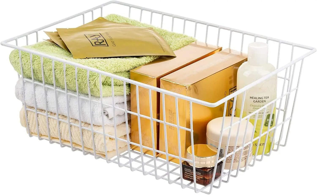 15.2" Metal Wire Baskets for Organizing 6 Pack, Household Pantry Storage Freezer Organizer Bins with Handles, Freezer Baskets for Upright Freezer, Refrigerators, Kitchen Cabinets, Black