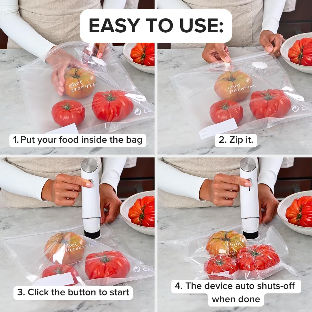 Compact Vacuum Sealer for Food (Vacuum Sealer Machine + 30 Reusable Vacuum Bags) Powerful Handheld Vacuum Sealer Machine, Seal Meal Saver, Portable Food Sealer
