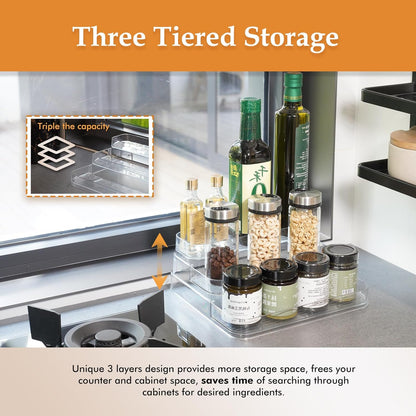 3-Tier Acrylic Spice Rack Organizer for Cabinet and Kitchen – Cabinet & Countertop Storage for Spices, Seasonings, Pantry, Perfume & Medicine (1 Pack)