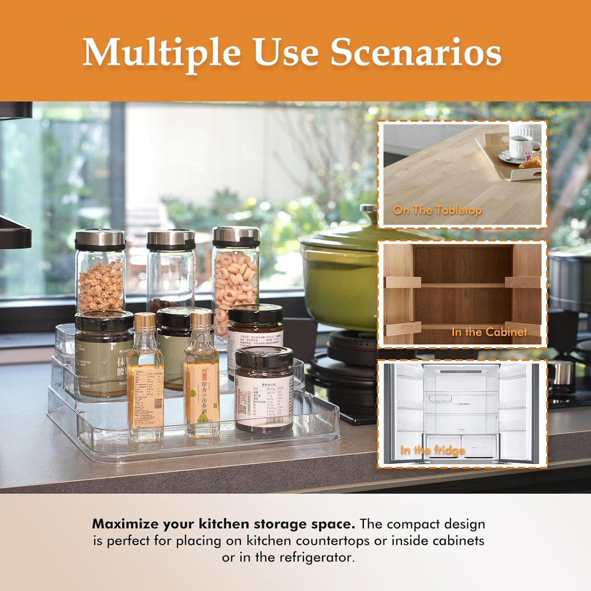 3-Tier Acrylic Spice Rack Organizer for Cabinet and Kitchen – Cabinet & Countertop Storage for Spices, Seasonings, Pantry, Perfume & Medicine (1 Pack)