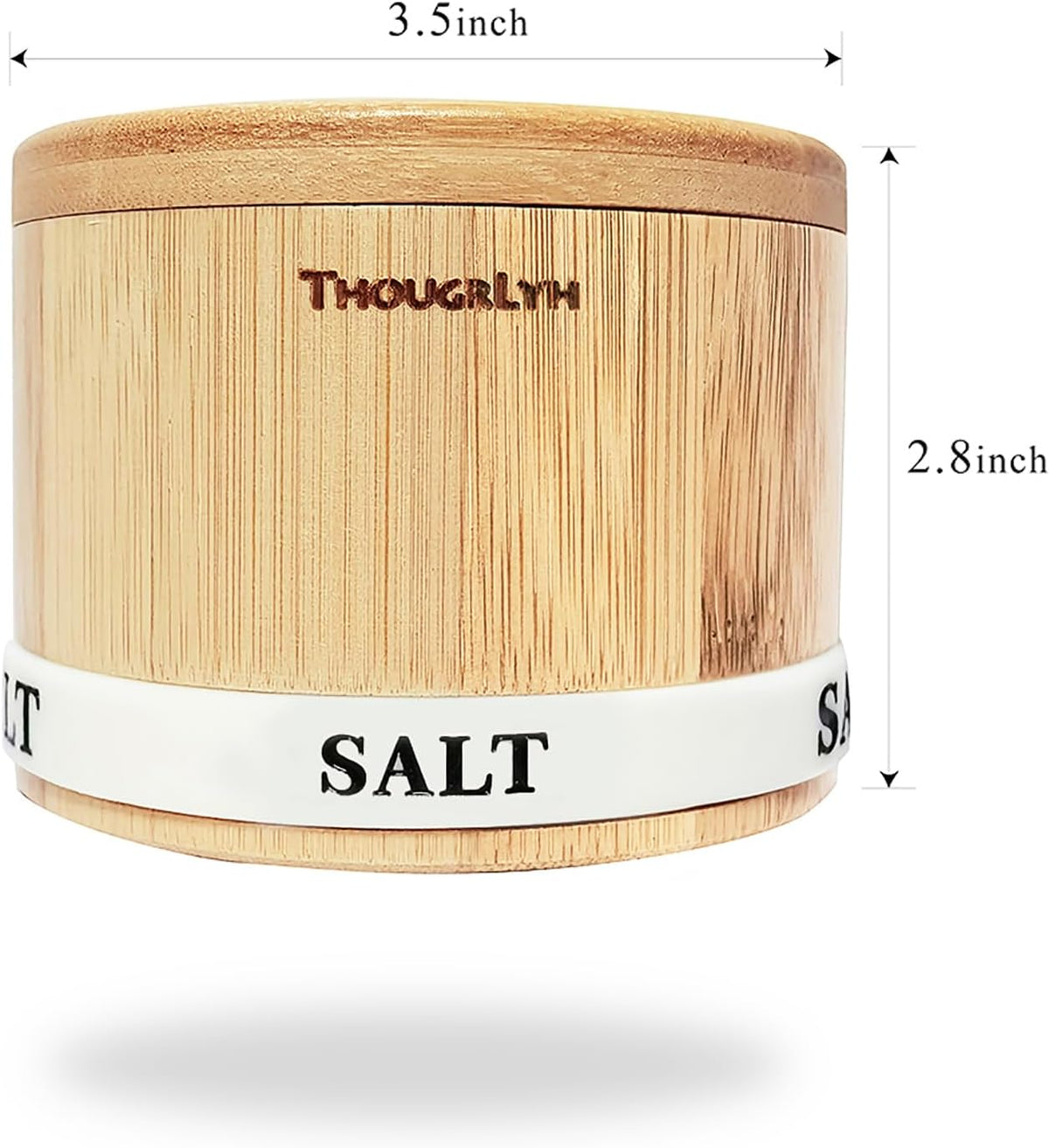 Salt Cellar with Lid, Bamboo Salt Container for Countertop | Salt Box with Built-in Spoon and Divider, Luminous SALT Label Holder, 13oz Kitchen Salt Bowl for Sea Salt Pepper and Spice