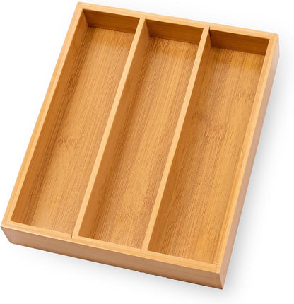 Bamboo Silverware Organizer with 3 Slots for Kitchen(Natural)