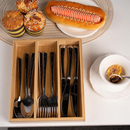 Bamboo Silverware Organizer with 3 Slots for Kitchen(Natural)