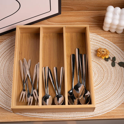 Bamboo Silverware Organizer with 3 Slots for Kitchen(Natural)