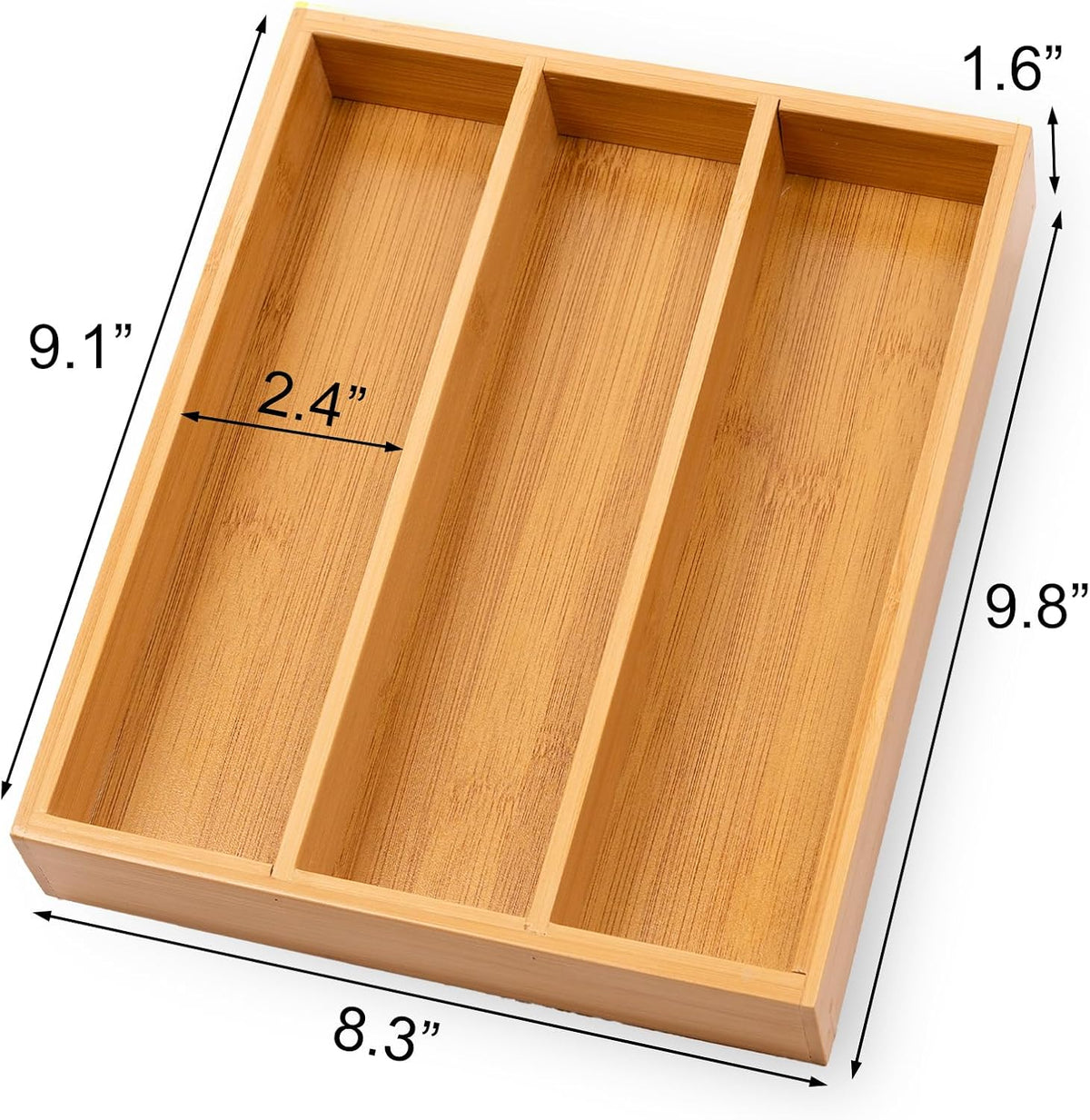Bamboo Silverware Organizer with 3 Slots for Kitchen(Natural)