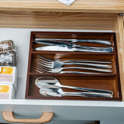Bamboo Silverware Organizer with 3 Slots for Kitchen(Natural)