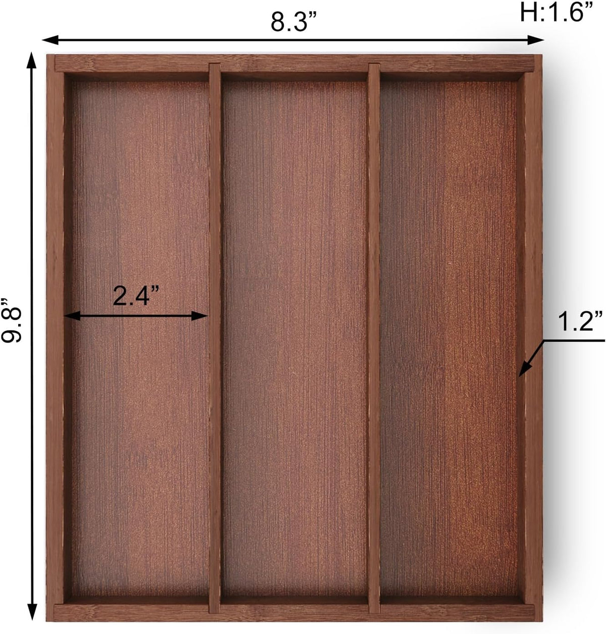 Bamboo Silverware Organizer with 3 Slots for Kitchen(Natural)