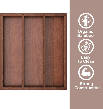 Bamboo Silverware Organizer with 3 Slots for Kitchen(Natural)