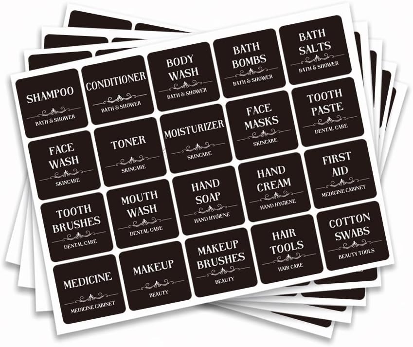 200 Pcs Kitchen Pantry Label Stickers, Black Preprinted Food Storage Jar Labels Self-Adhesive PVC Waterproof Spice and Pantry Organization Stickers for Containers, 0.75 x 1.58 Inch