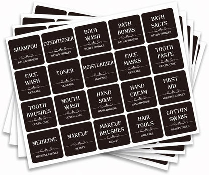 200 Pcs Kitchen Pantry Label Stickers, Black Preprinted Food Storage Jar Labels Self-Adhesive PVC Waterproof Spice and Pantry Organization Stickers for Containers, 0.75 x 1.58 Inch