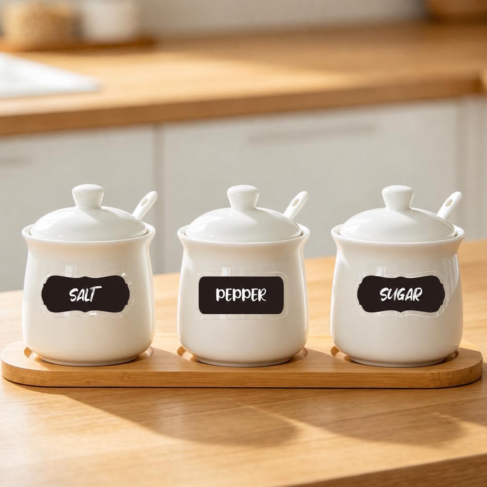 200 Pcs Kitchen Pantry Label Stickers, Black Preprinted Food Storage Jar Labels Self-Adhesive PVC Waterproof Spice and Pantry Organization Stickers for Containers, 0.75 x 1.58 Inch