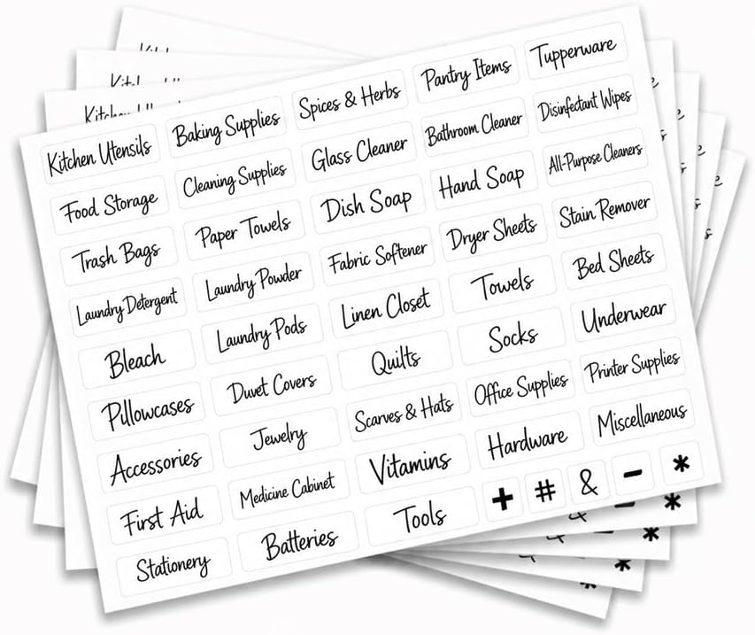 200 Pcs Kitchen Pantry Label Stickers, Black Preprinted Food Storage Jar Labels Self-Adhesive PVC Waterproof Spice and Pantry Organization Stickers for Containers, 0.75 x 1.58 Inch
