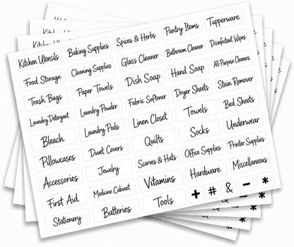 200 Pcs Kitchen Pantry Label Stickers, Black Preprinted Food Storage Jar Labels Self-Adhesive PVC Waterproof Spice and Pantry Organization Stickers for Containers, 0.75 x 1.58 Inch