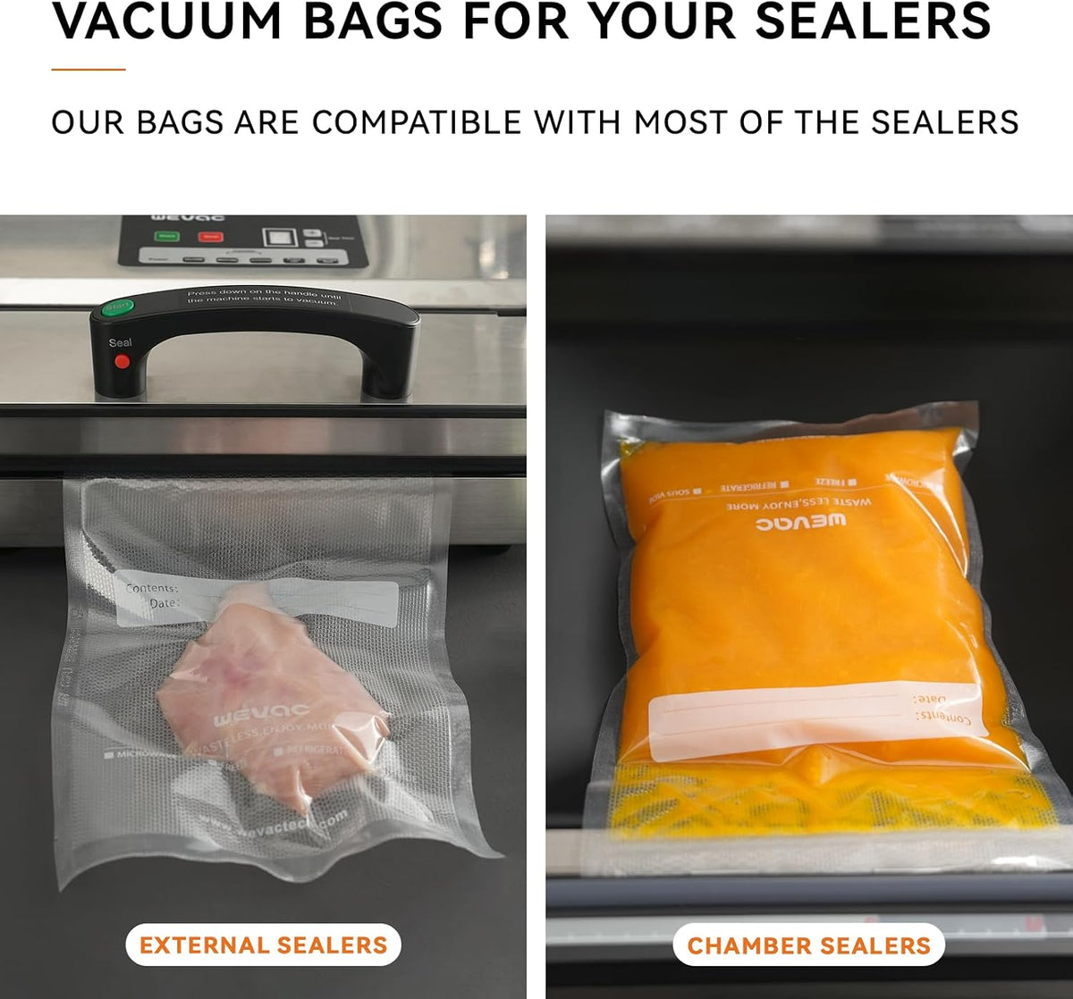 Vacuum Sealer Bags 8x12" 100 Quart for Food Saver Vacuum Seal machine