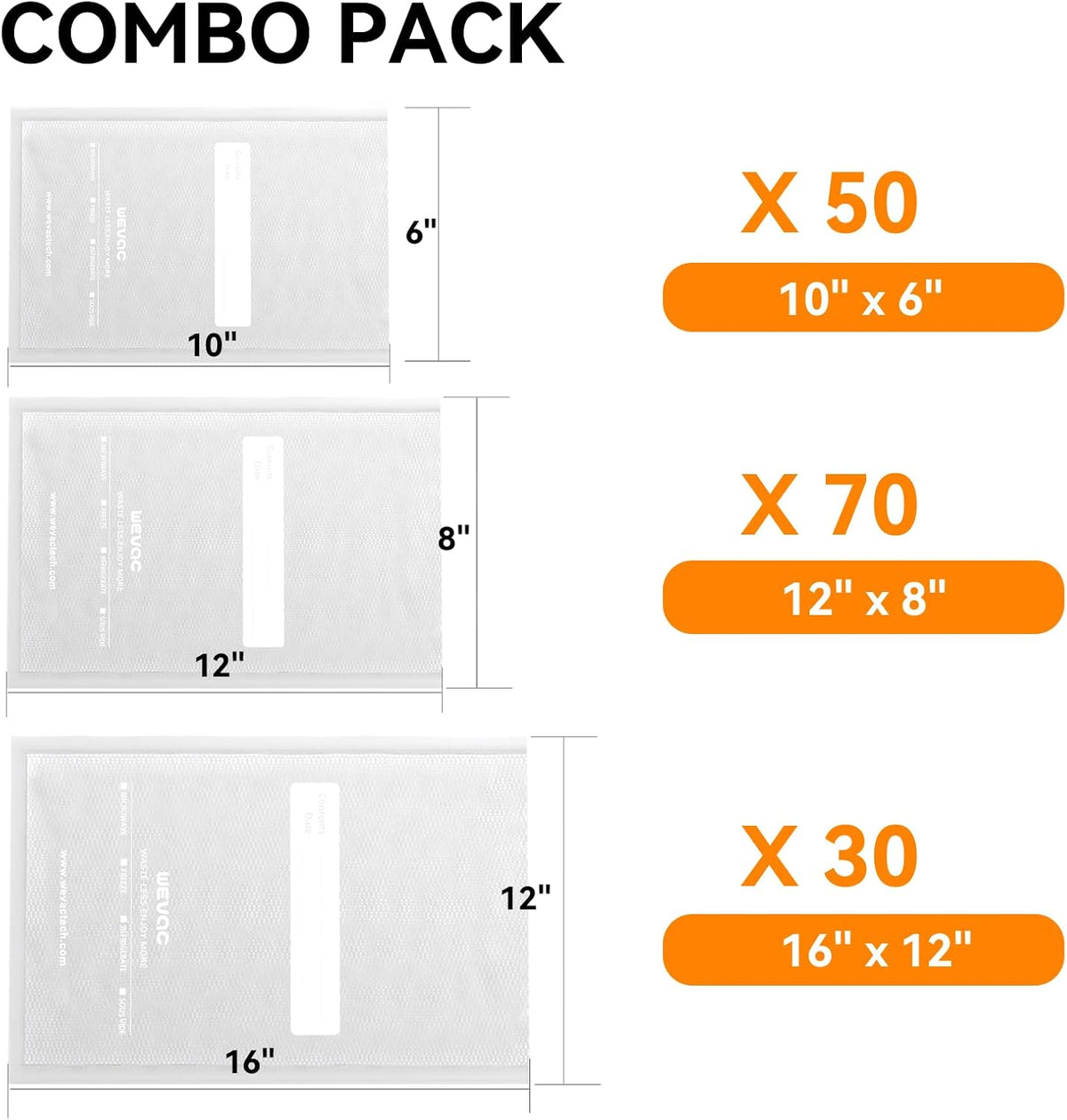 Vacuum Sealer Bags 8x12" 100 Quart for Food Saver Vacuum Seal machine