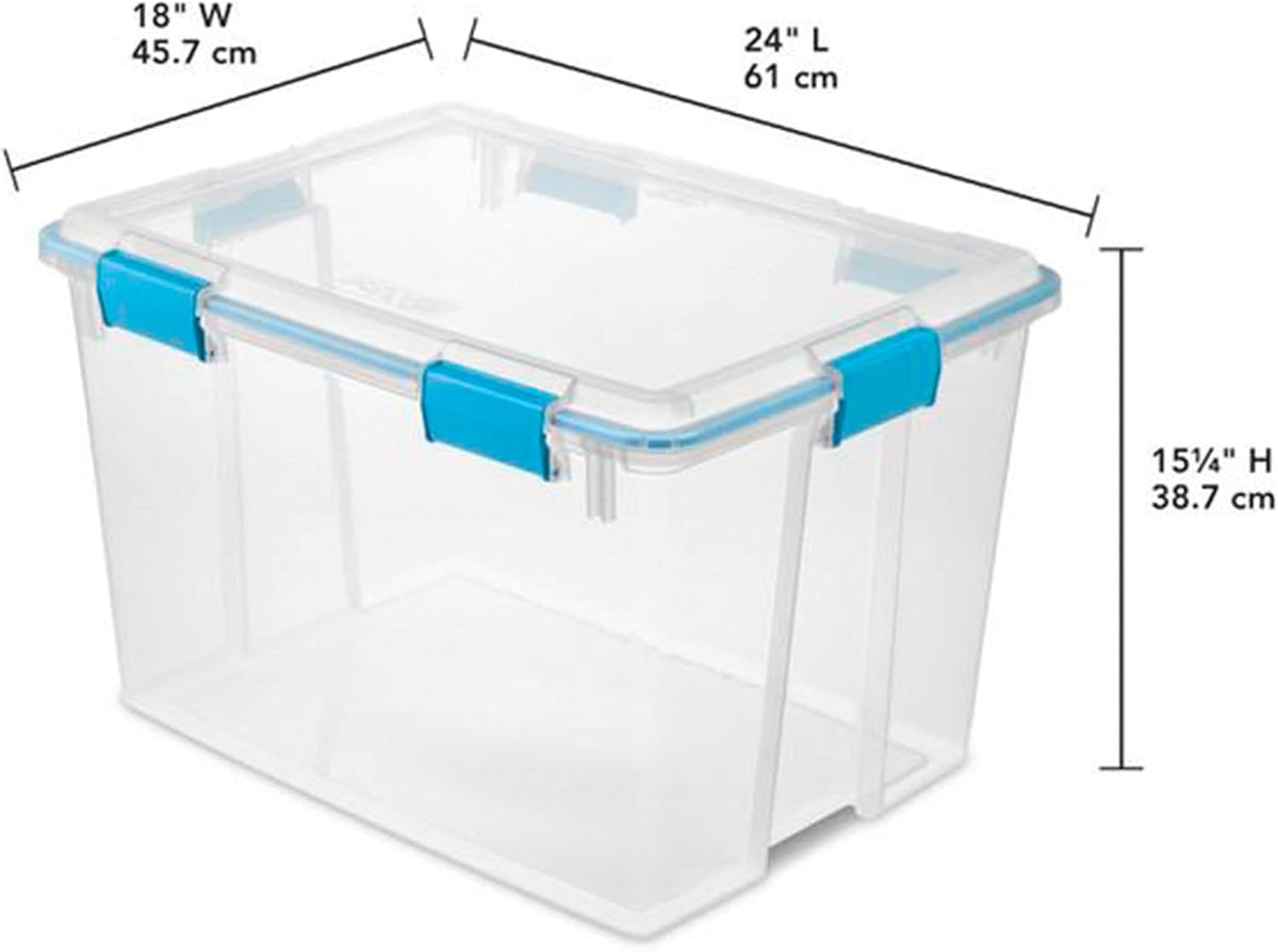 80 Qt Gasket Box, Stackable Storage Bin with Latching Lid and Tight Seal, Plastic Container to Organize Basement, Clear Base and Lid
