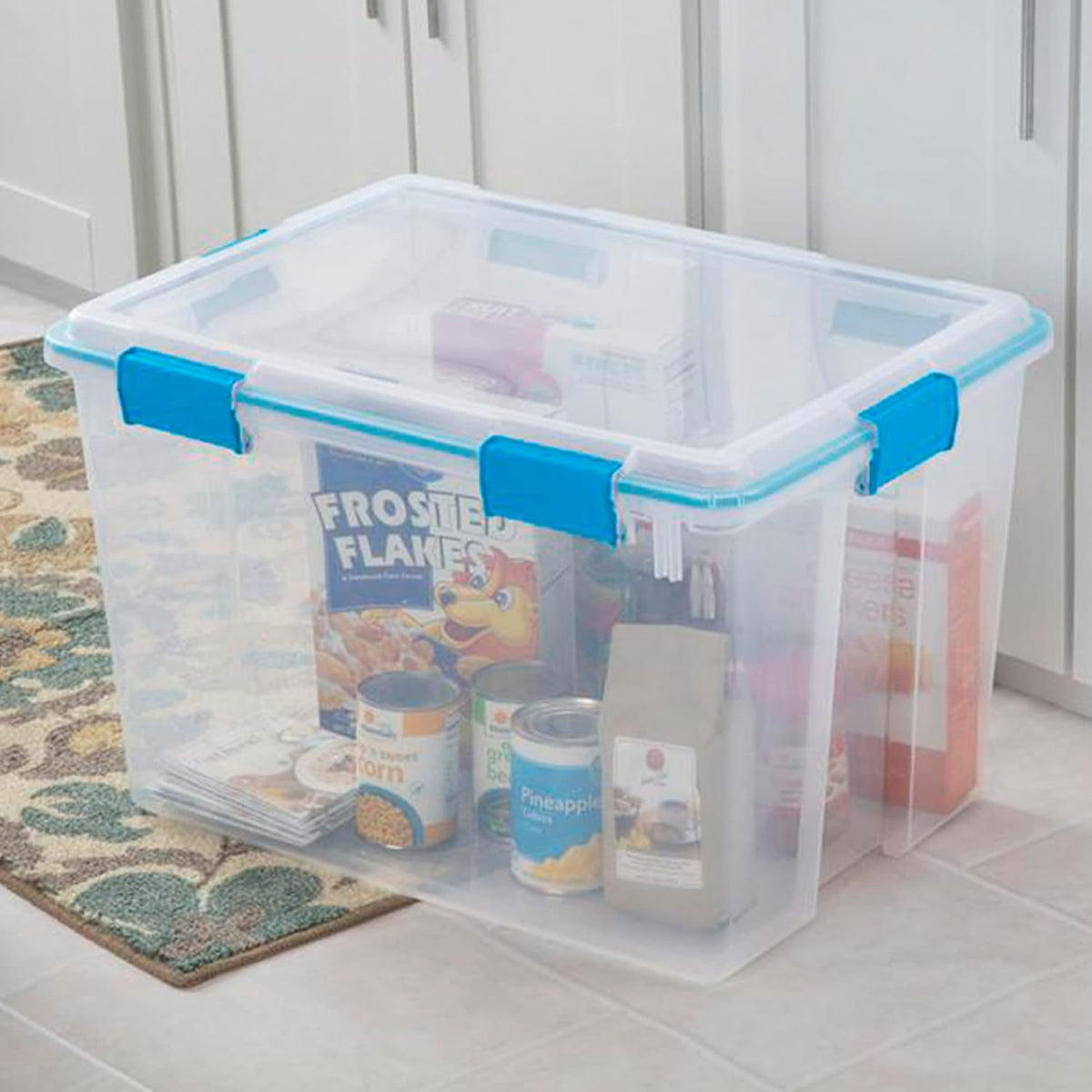 80 Qt Gasket Box, Stackable Storage Bin with Latching Lid and Tight Seal, Plastic Container to Organize Basement, Clear Base and Lid